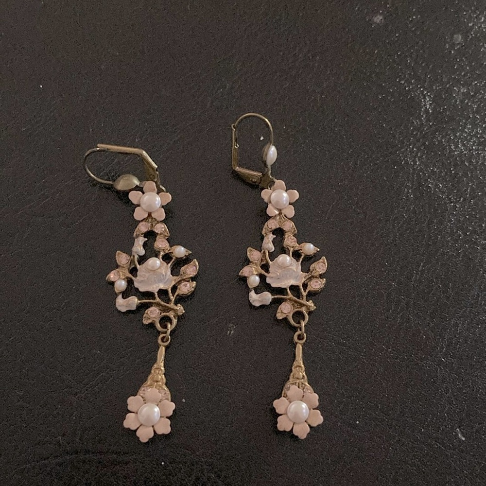 Michel Nejren Pink Crystal Chandelier Fashion Earrings with the  pearl